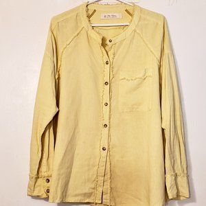 WE THE FREE Daffodil Yellow Bttn-Dwn Raw Edge Shirt Top Blouse  Sz S (Oversize)